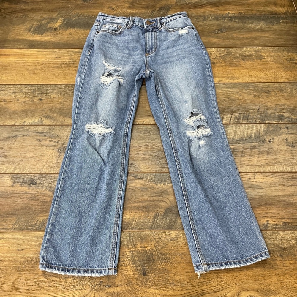 Altar'd State Distressed High Rise Straight Leg Jeans Blue 26 Distressed Frayed